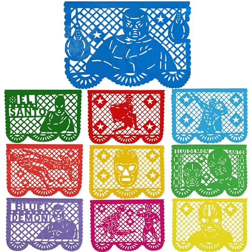 Lucha Libre Plastic Papel Picado Banner (16 ft) – 10 Oversized Flags for Mexican Wrestling Parties
