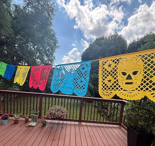 Lucha Libre Plastic Papel Picado Banner (16 ft) – 10 Oversized Flags for Mexican Wrestling Parties