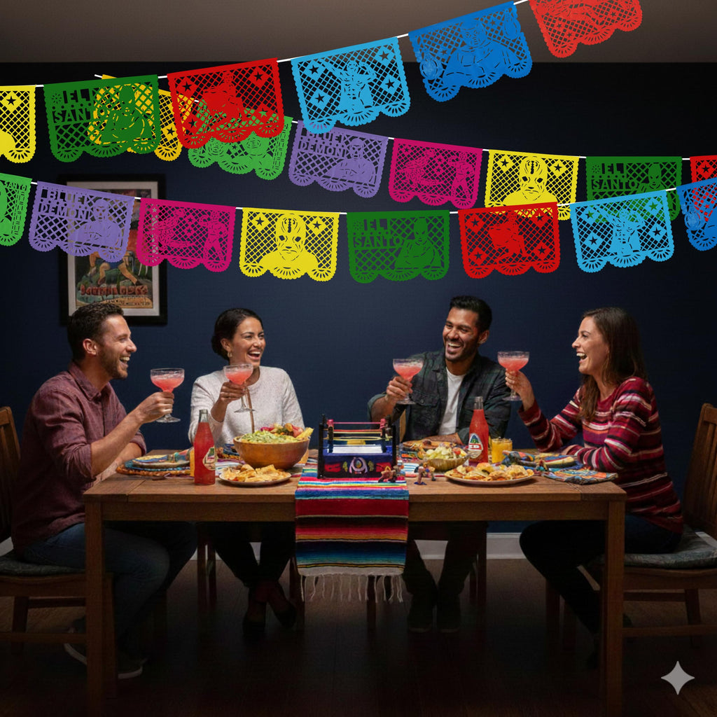 Lucha Libre Plastic Papel Picado Banner (16 ft) – 10 Oversized Flags for Mexican Wrestling Parties