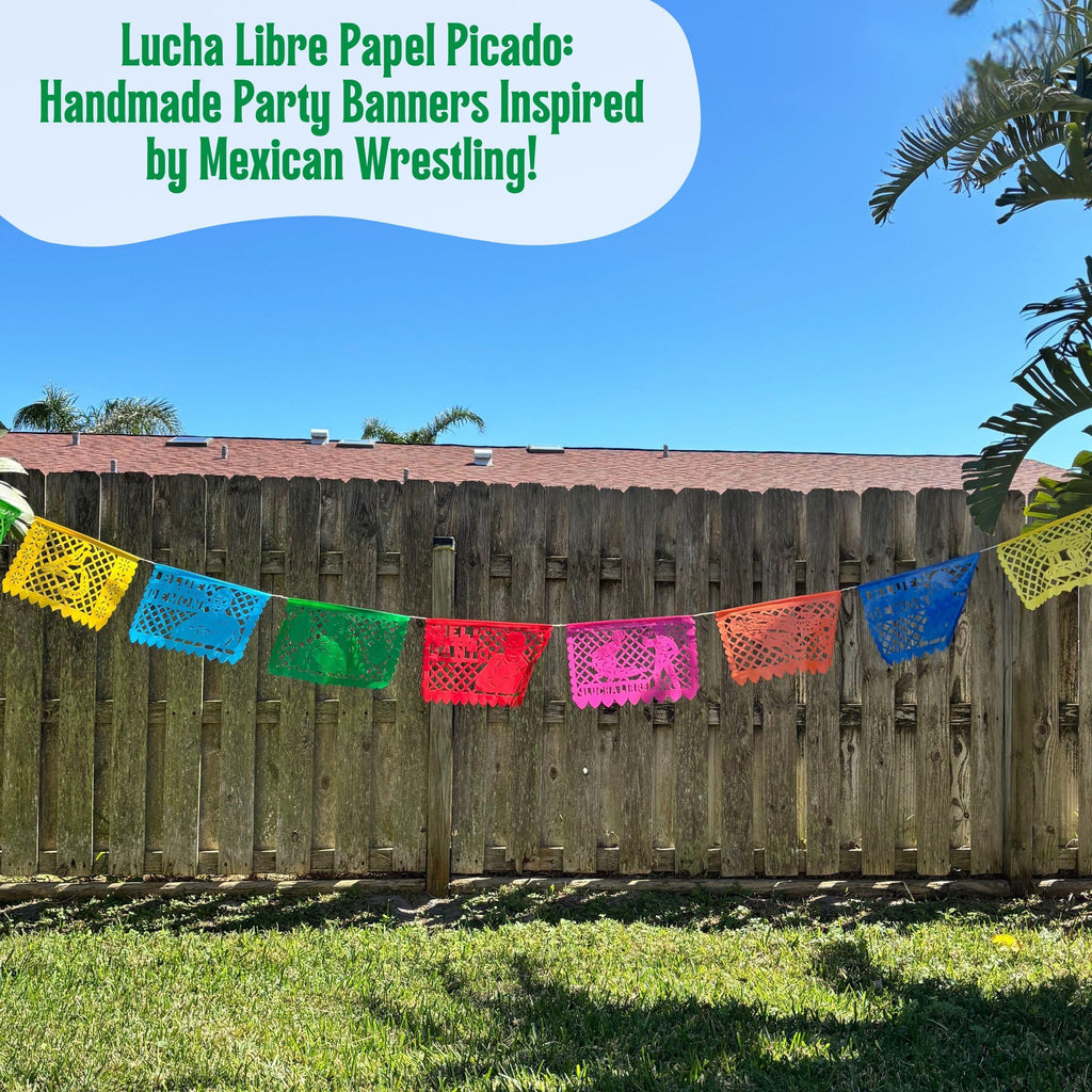 Lucha Libre Plastic Papel Picado Banner (16 ft) – 10 Oversized Flags for Mexican Wrestling Parties