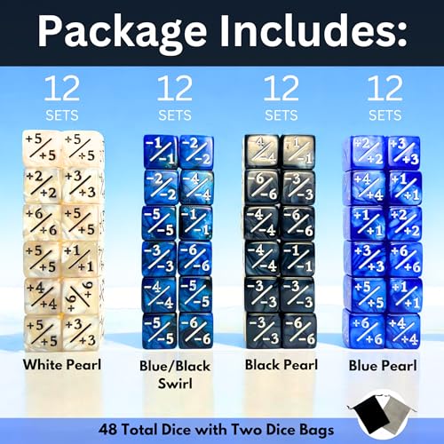 Luck Lab 48-Piece MTG Life Counter Dice Set - Pearl Spindown Counters for Magic: The Gathering with Two Bags