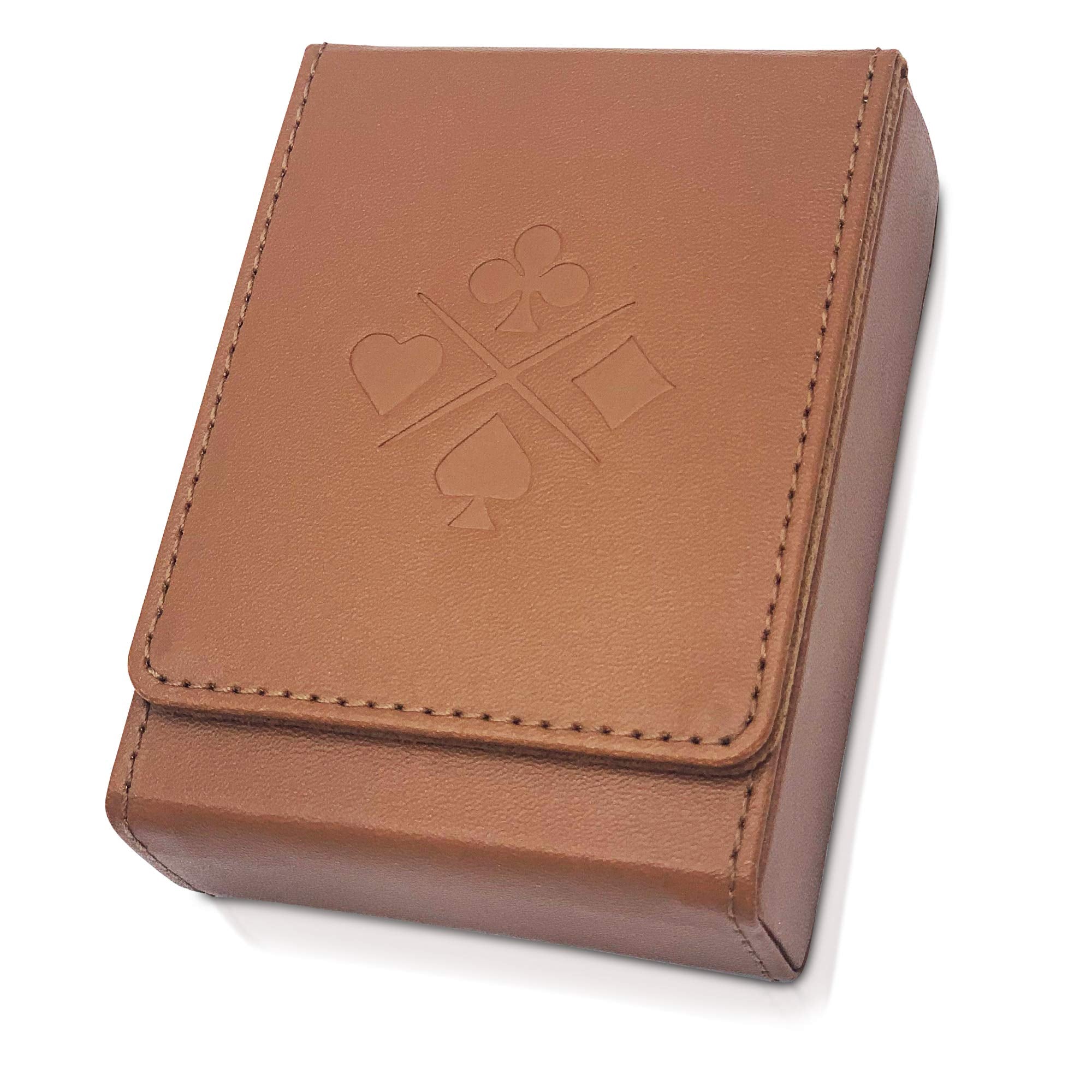 Luck Lab Single Deck Leather Playing Card Case - Brown Faux Leather with Magnetic Closure