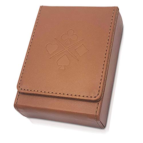 Luck Lab Single Deck Leather Playing Card Case - Brown Faux Leather with Magnetic Closure