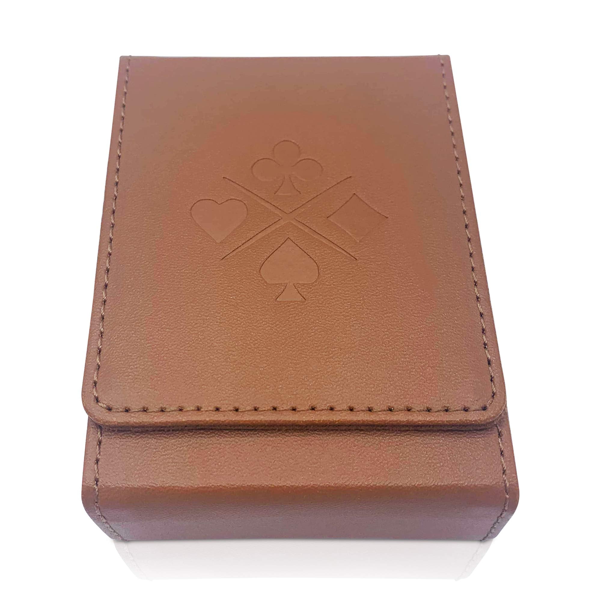 Luck Lab Single Deck Leather Playing Card Case - Brown Faux Leather with Magnetic Closure