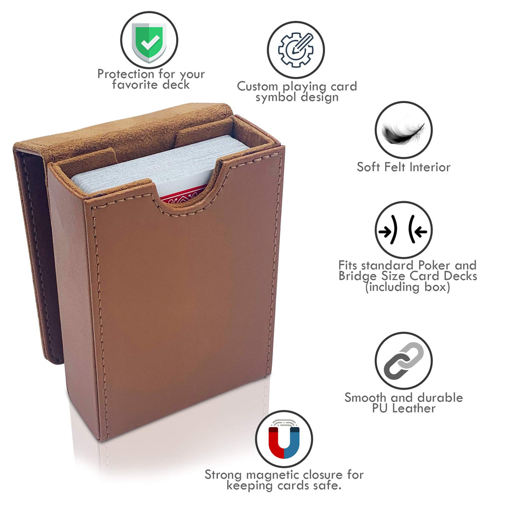Luck Lab Single Deck Leather Playing Card Case - Brown Faux Leather with Magnetic Closure