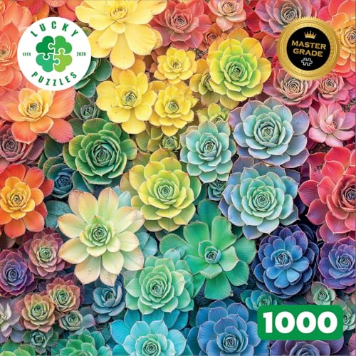 Lucky Puzzles Rainbow Roots and Shoots 1000-Piece Jigsaw Puzzle – Colorful Succulent Garden Art