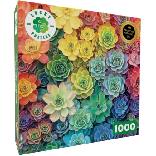 Lucky Puzzles Rainbow Roots and Shoots 1000-Piece Jigsaw Puzzle – Colorful Succulent Garden Art