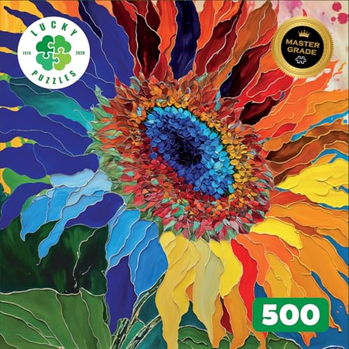 Lucky Puzzles Sunflower Radiance 500-Piece Jigsaw Puzzle – Floral Artwork for Adults, Moderate Difficulty