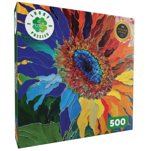 Lucky Puzzles Sunflower Radiance 500-Piece Jigsaw Puzzle – Floral Artwork for Adults, Moderate Difficulty