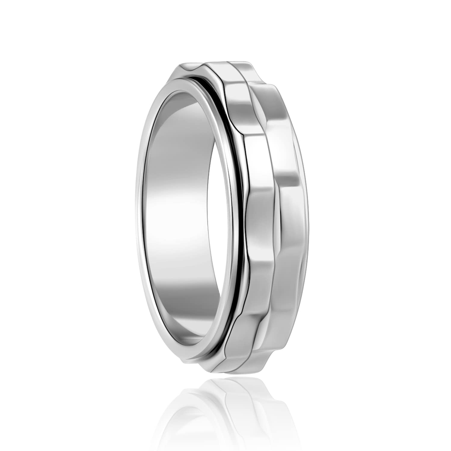 LuckyAmor Stainless Steel Spinning Fidget Ring for Anxiety - Double Gear Design, Sizes 6-10