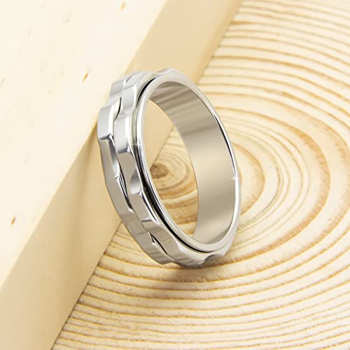 LuckyAmor Stainless Steel Spinning Fidget Ring for Anxiety - Double Gear Design, Sizes 6-10