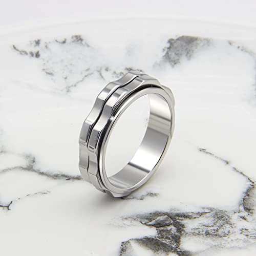 LuckyAmor Stainless Steel Spinning Fidget Ring for Anxiety - Double Gear Design, Sizes 6-10