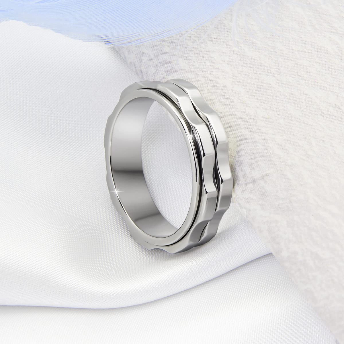 LuckyAmor Stainless Steel Spinning Fidget Ring for Anxiety - Double Gear Design, Sizes 6-10