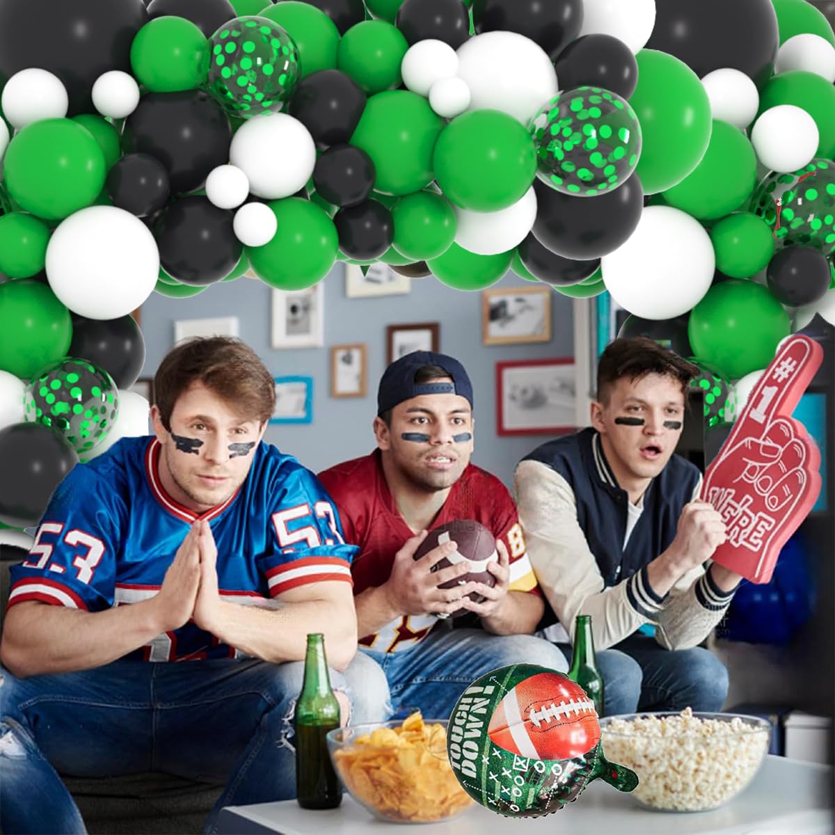 LUDEOU 106-Piece Green Black White Balloon Garland Arch Kit for Soccer Football Birthday Parties