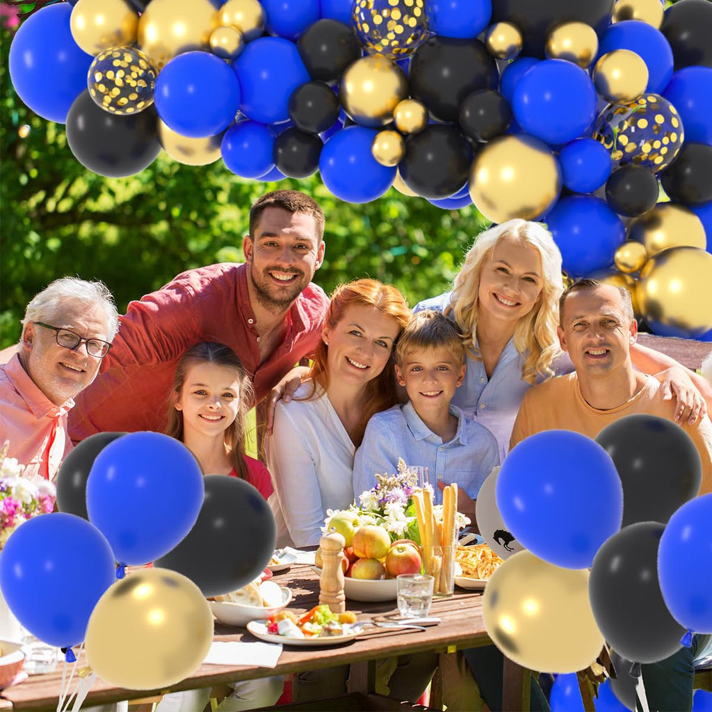 LUDEOU 126-Piece Blue Black Gold Balloon Garland Arch Kit for Gaming Birthdays, Graduation, and Retirement Parties