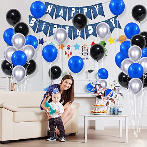 LUDEOU Blue Black Silver Balloon Garland Arch Kit – 118 Pieces for Gaming, Space, and Birthday Parties