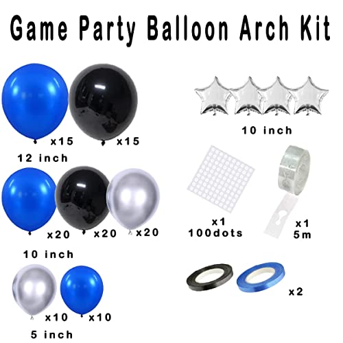 LUDEOU Blue Black Silver Balloon Garland Arch Kit – 118 Pieces for Gaming, Space, and Birthday Parties
