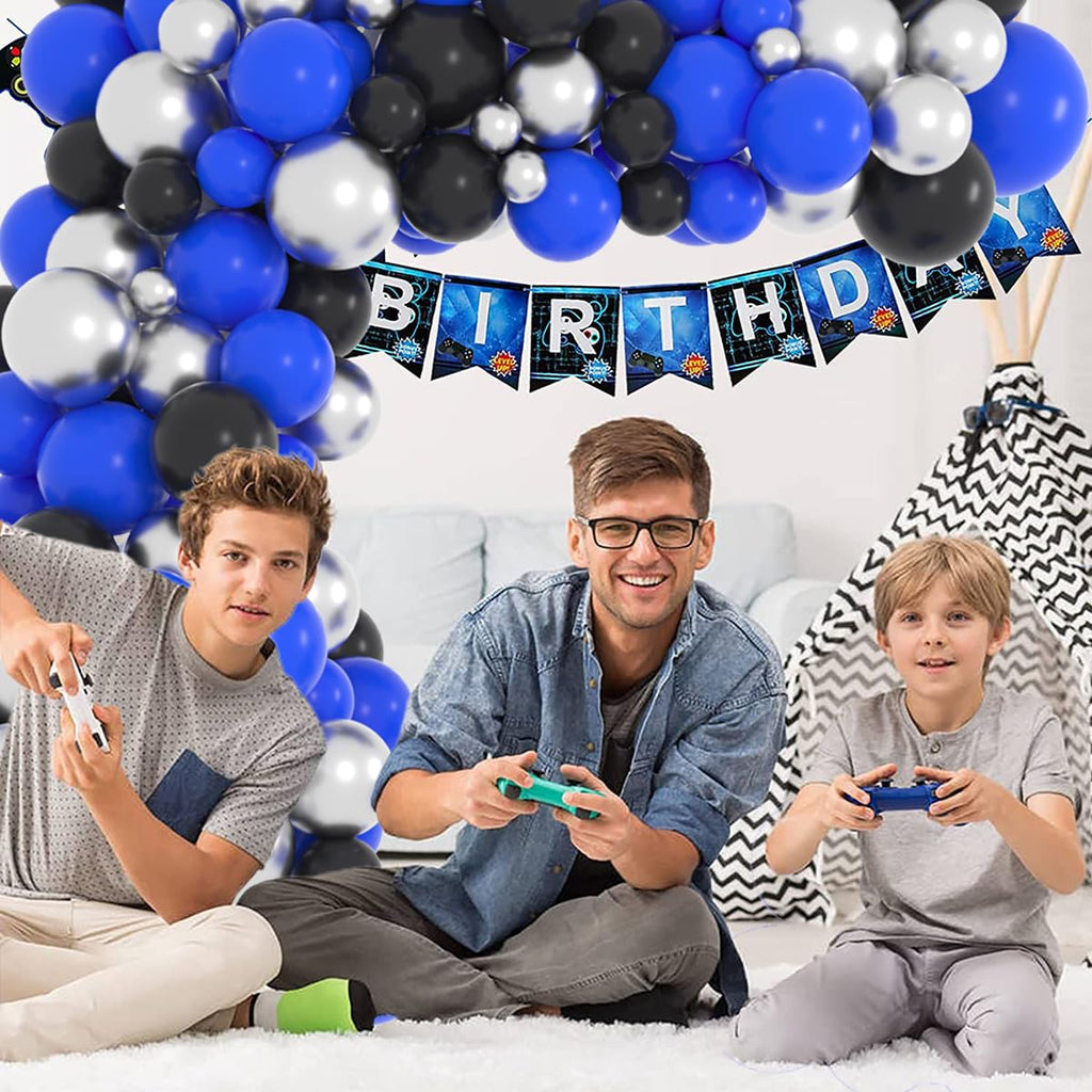 LUDEOU Blue Black Silver Balloon Garland Arch Kit – 118 Pieces for Gaming, Space, and Birthday Parties