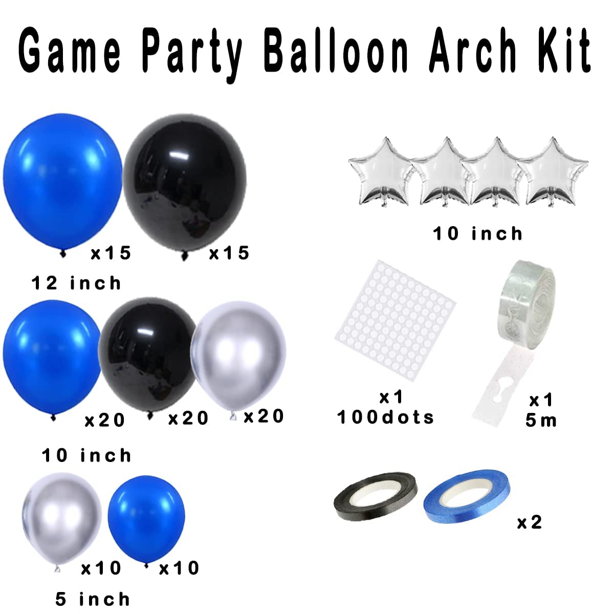 LUDEOU Blue Black Silver Balloon Garland Arch Kit – 118 Pieces for Gaming, Space, and Birthday Parties