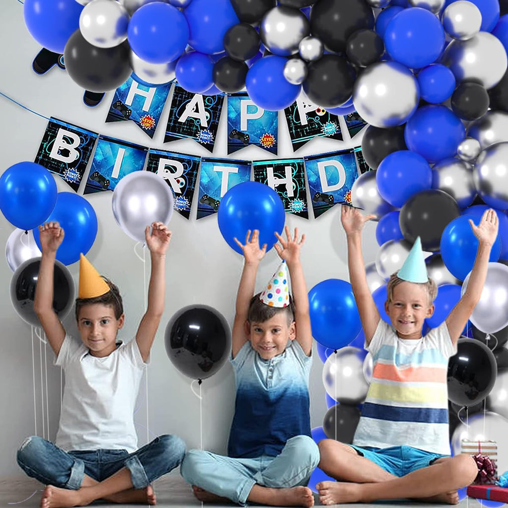 LUDEOU Blue Black Silver Balloon Garland Arch Kit – 118 Pieces for Gaming, Space, and Birthday Parties