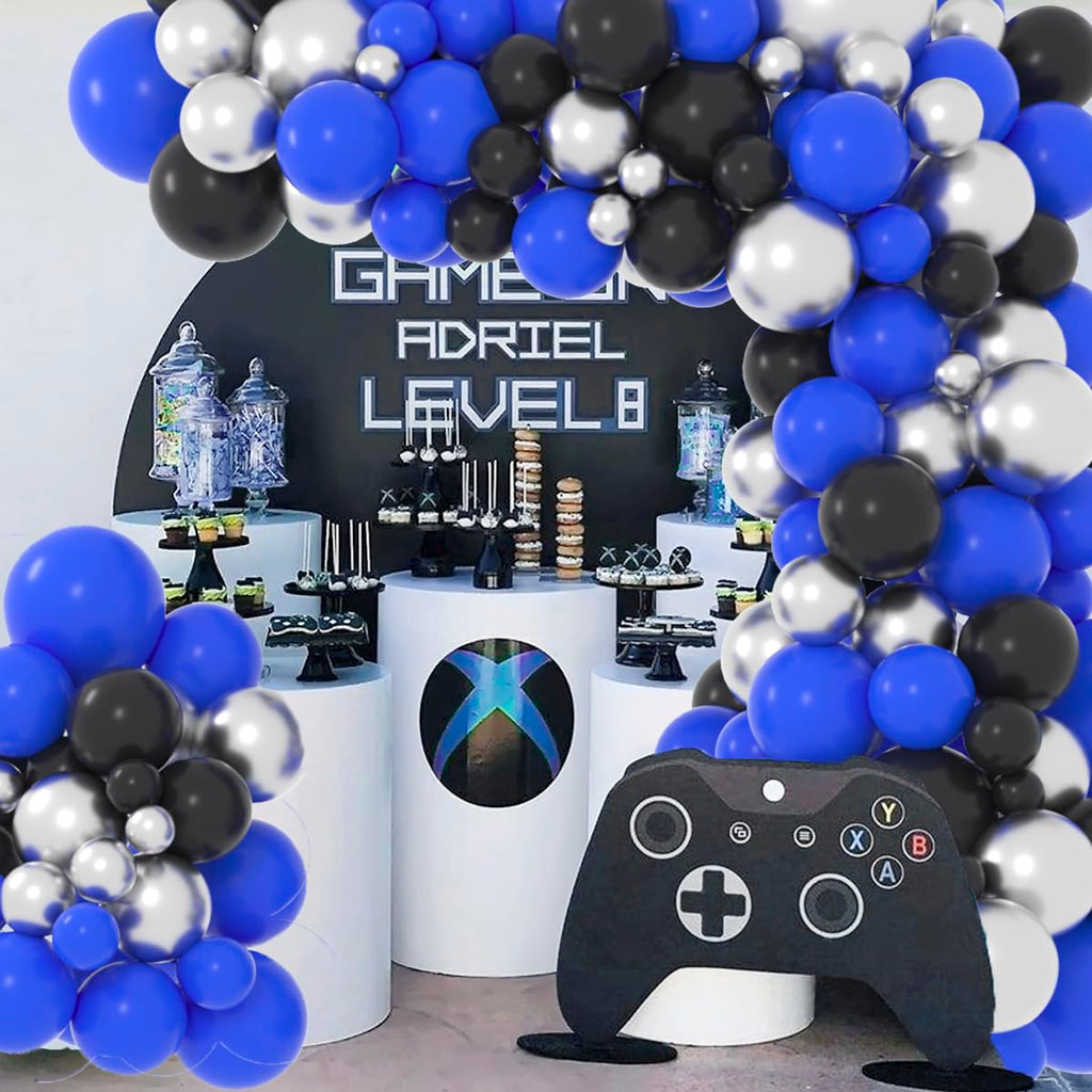 LUDEOU Blue Black Silver Balloon Garland Arch Kit – 118 Pieces for Gaming, Space, and Birthday Parties