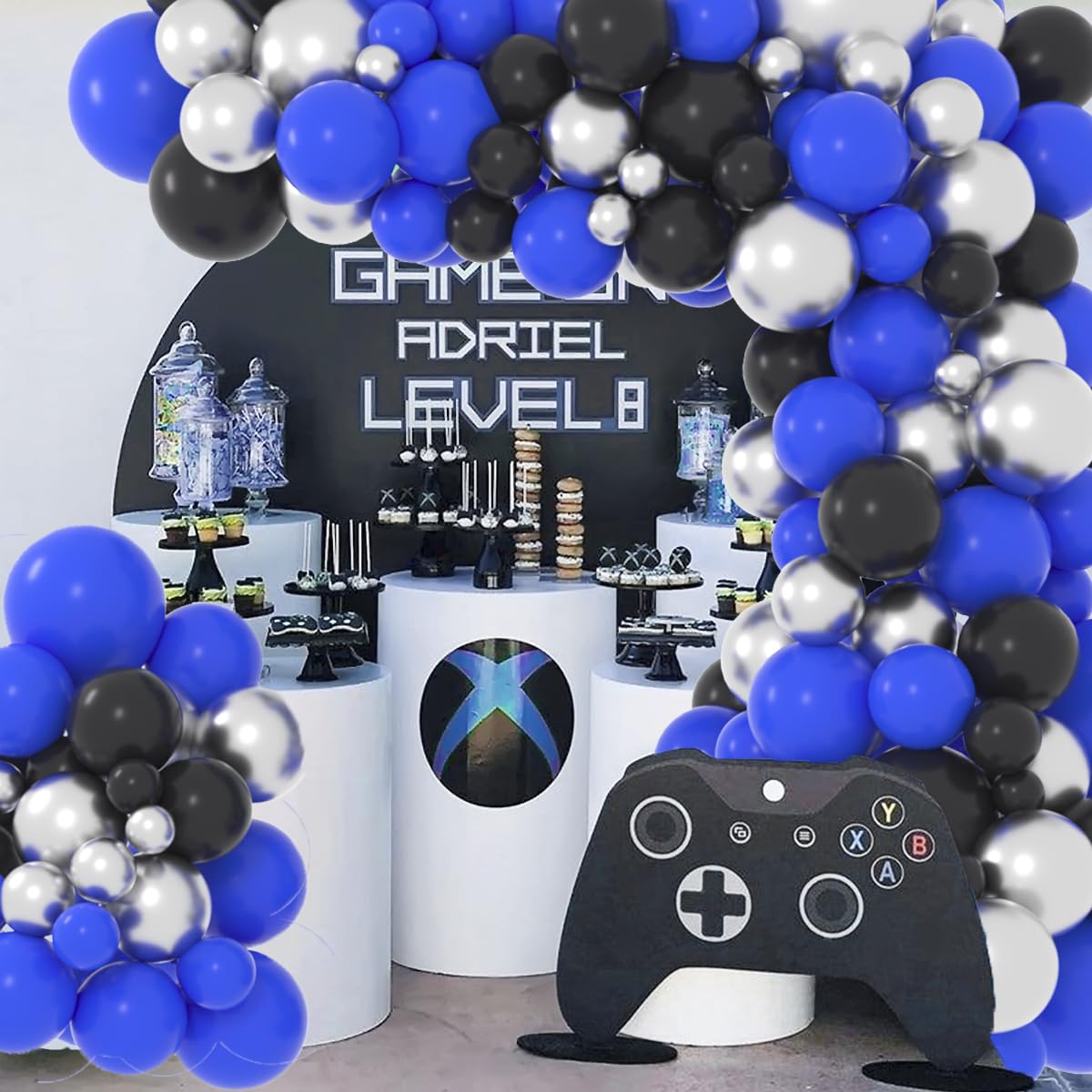 LUDEOU Blue Black Silver Balloon Garland Arch Kit – 118 Pieces for Gaming, Space, and Birthday Parties