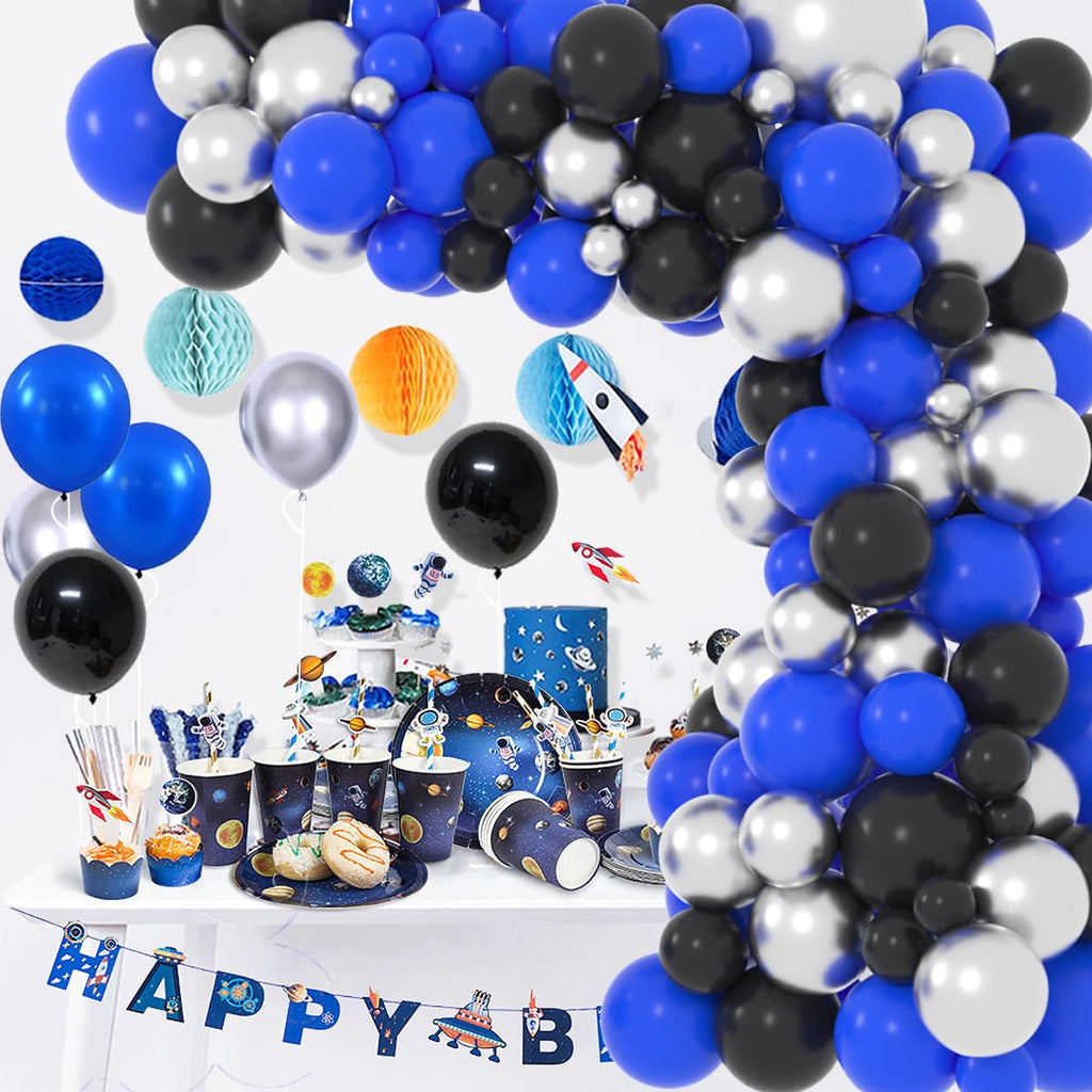 LUDEOU Blue Black Silver Balloon Garland Arch Kit – 118 Pieces for Gaming, Space, and Birthday Parties