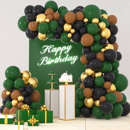 LUDEOU Dark Green Black Gold Balloon Arch Kit – 116-Piece Set for Football, Safari, Camo, or Video Game Parties