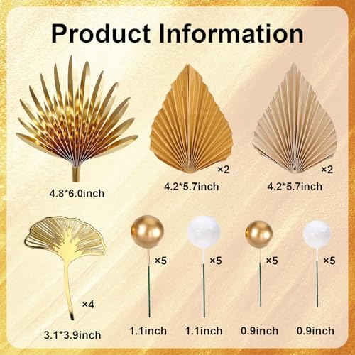 Lukinuo Champagne Rose Gold Boho Cake Topper – White Gold Balls, Palm Leaves, Plastic Holders for Birthday Baby Shower Wedding