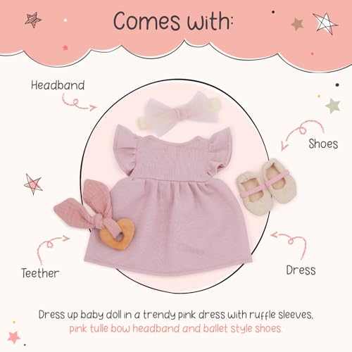 LullaBaby 14-Inch Baby Doll Outfit: Pink Dress, Headband, Teether & Shoes