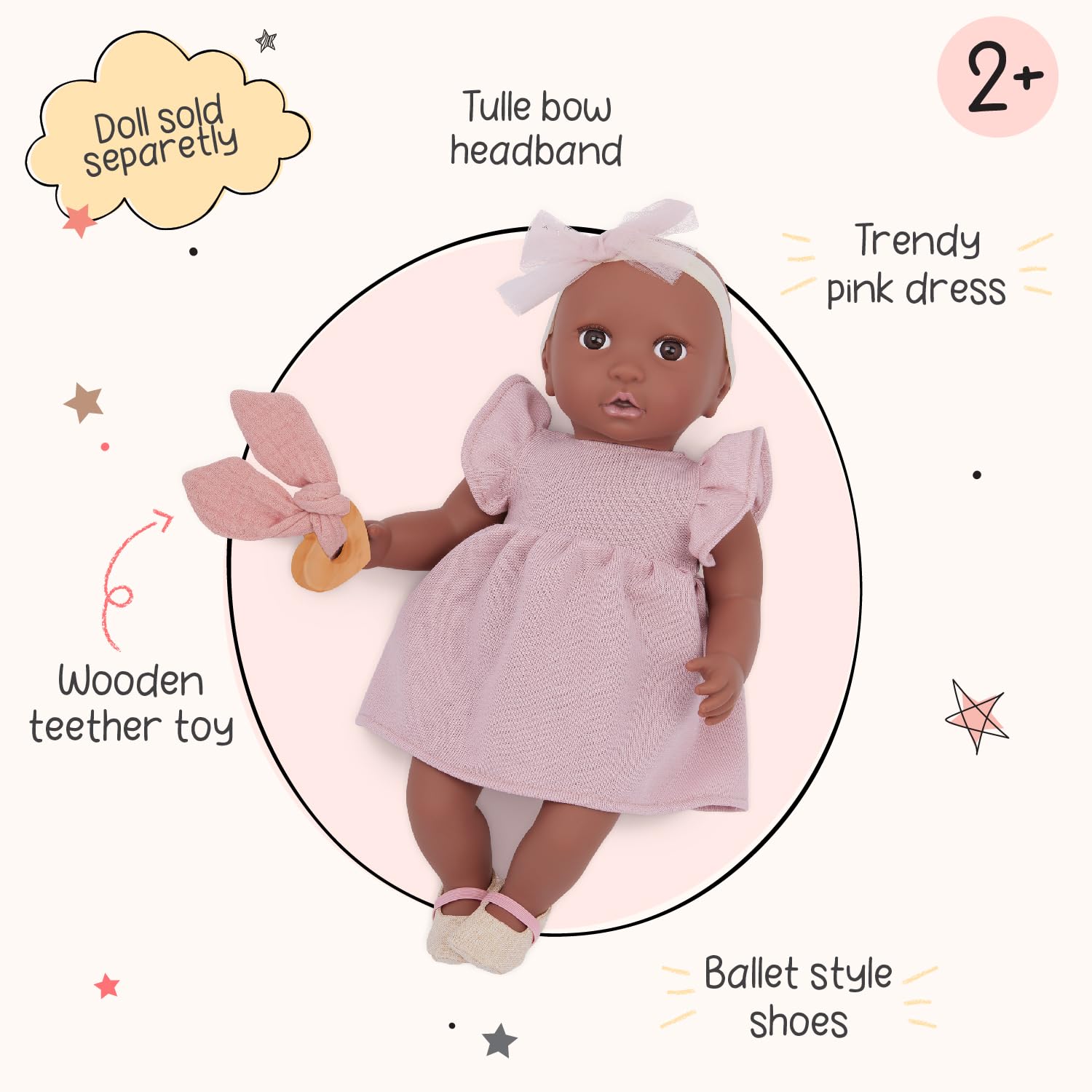 LullaBaby 14-Inch Baby Doll Outfit: Pink Dress, Headband, Teether & Shoes