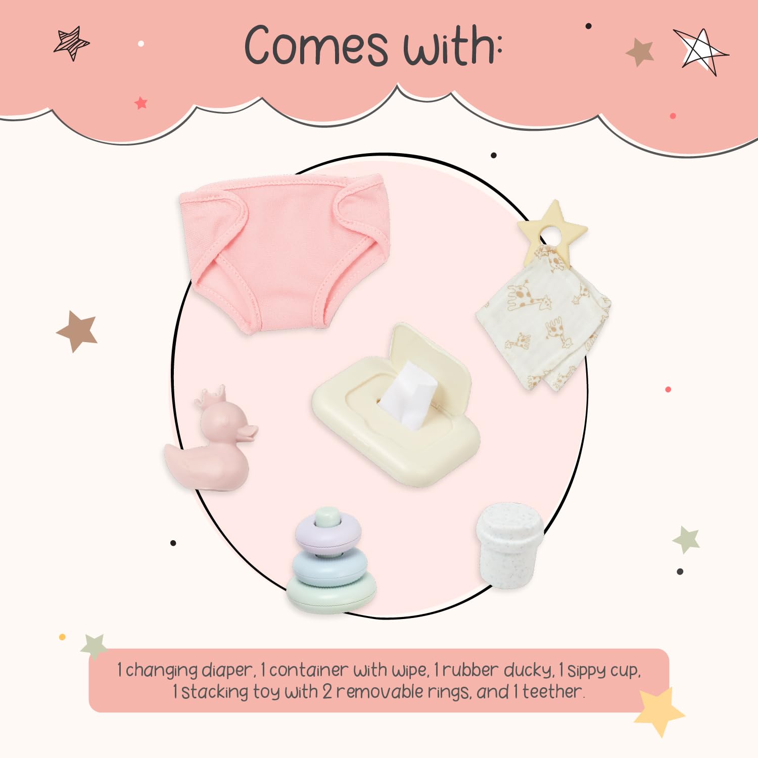 LullaBaby 9-Piece Changing Set – Baby Doll Accessories for Nurturing Pretend Play, Ages 2+