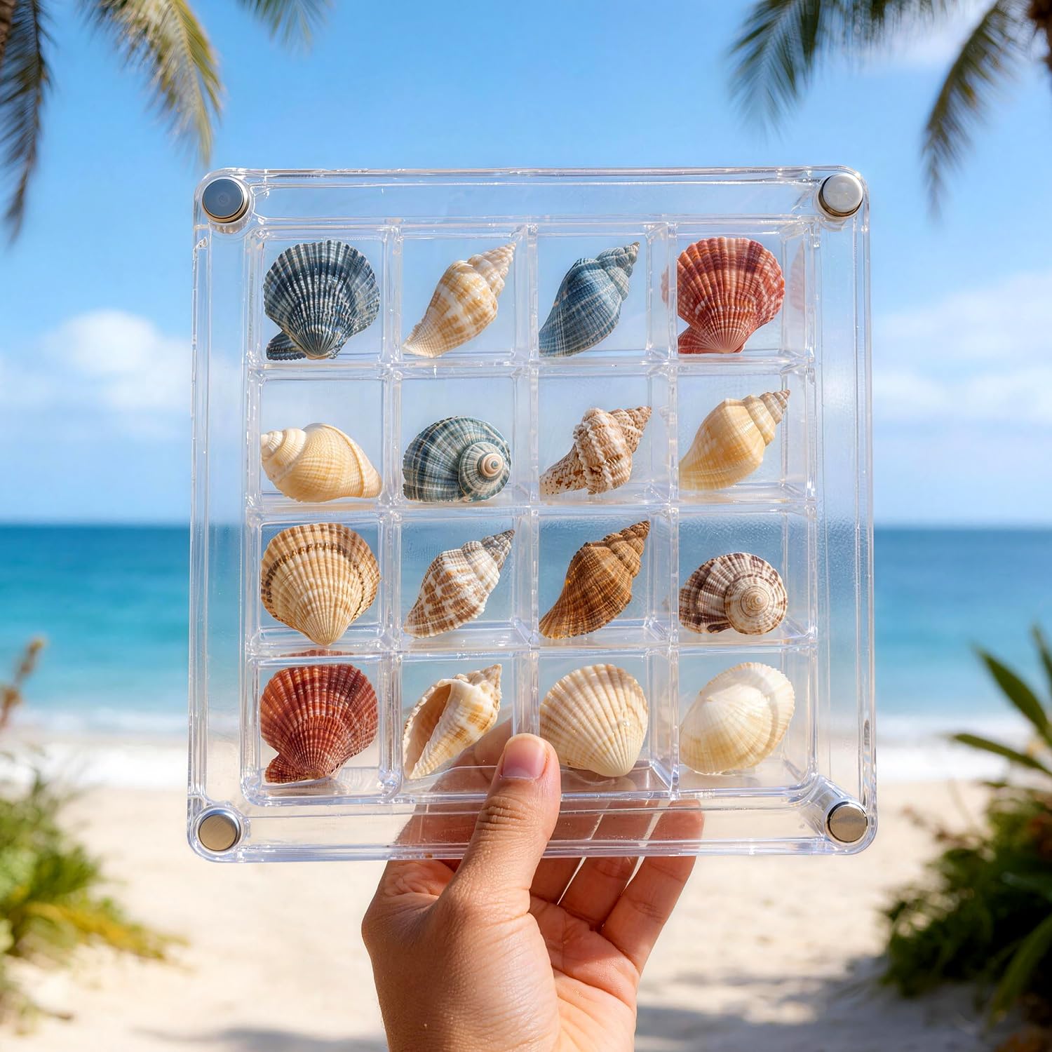 LullaBlock Kids Beach Sand Sifter Kit – 2 Shovels, Net Bag, Shell Display Case