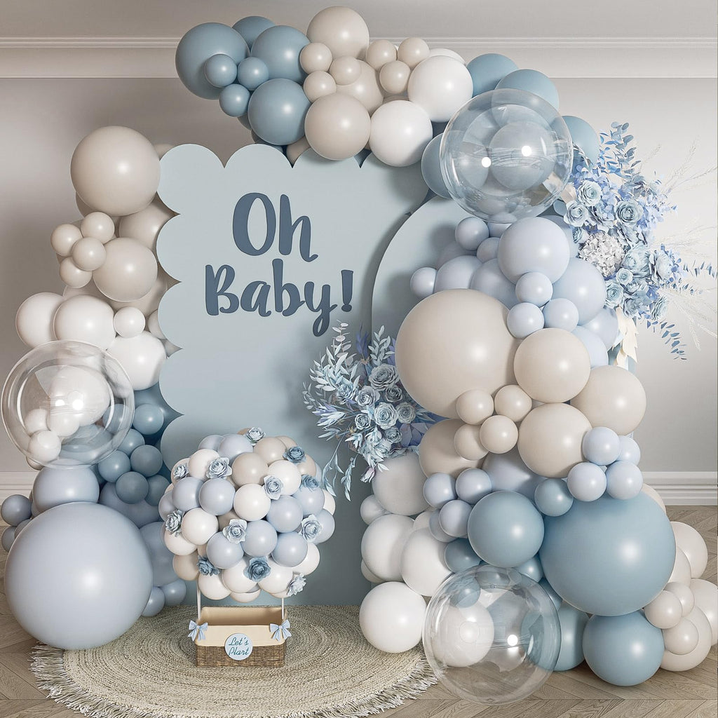 LULUMIKA 139-Piece Dusty Blue Balloon Garland Arch Kit for Baby Shower, Birthday, Wedding