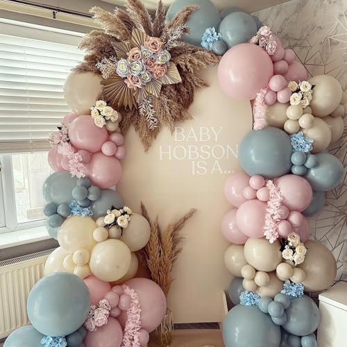 LULUMIKA 139-Piece Gender Reveal Balloon Arch Kit: Dusty Pink & Fog Blue Latex Balloons for Boho Wedding, Baby Shower, Birthday Decor