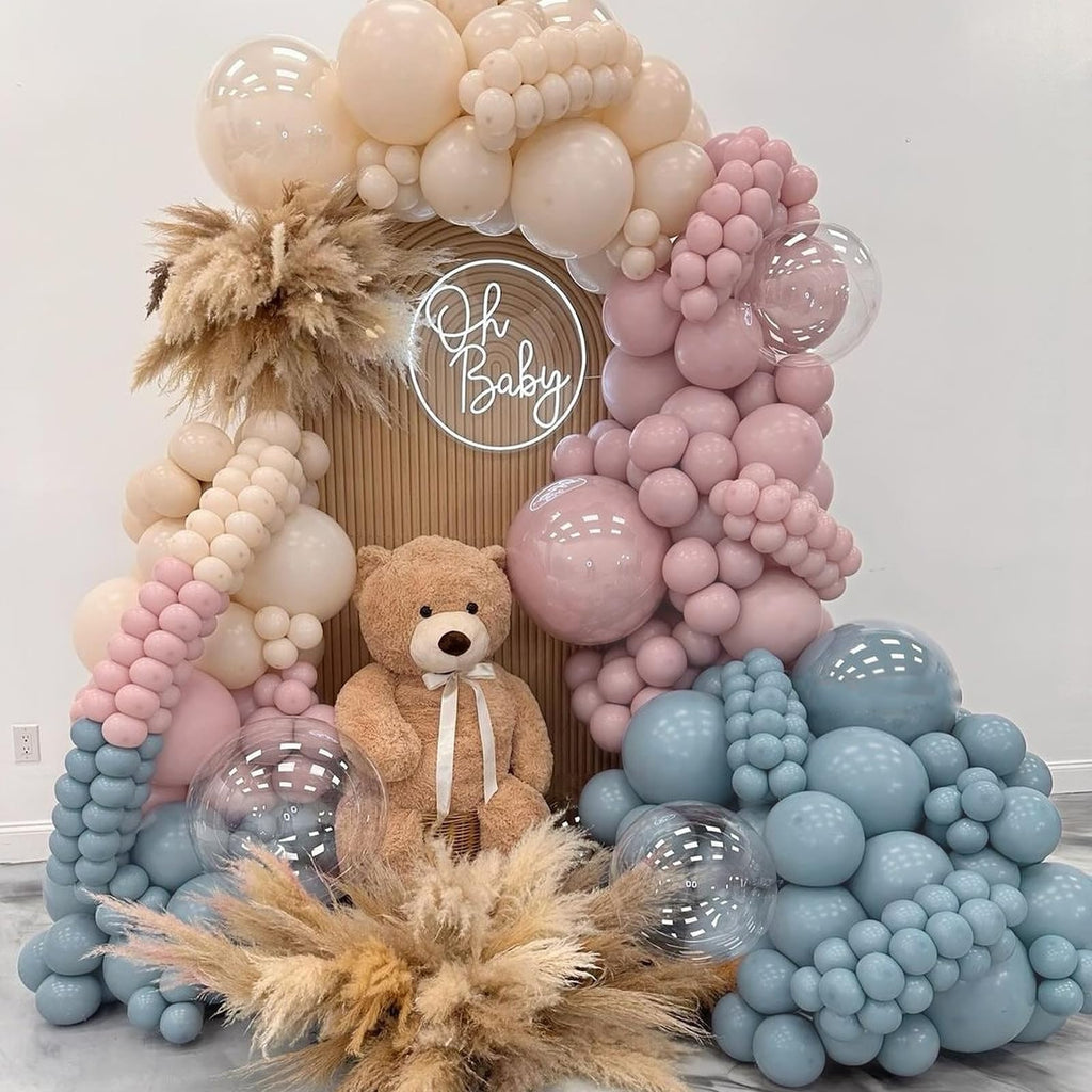 LULUMIKA 139-Piece Gender Reveal Balloon Arch Kit: Dusty Pink & Fog Blue Latex Balloons for Boho Wedding, Baby Shower, Birthday Decor