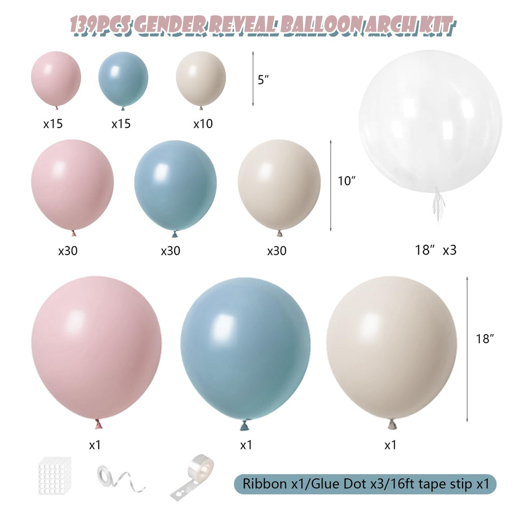 LULUMIKA 139-Piece Gender Reveal Balloon Arch Kit: Dusty Pink & Fog Blue Latex Balloons for Boho Wedding, Baby Shower, Birthday Decor