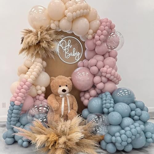 LULUMIKA 139-Piece Gender Reveal Balloon Arch Kit: Dusty Pink & Fog Blue Latex Balloons for Boho Wedding, Baby Shower, Birthday Decor