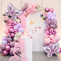 LULUMIKA 142pcs Butterfly Balloon Arch Kit - Pastel Pink & Purple with Foil Balloons and Stickers