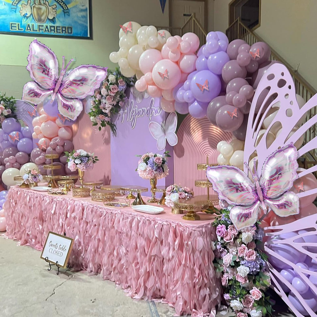 LULUMIKA 142pcs Butterfly Balloon Arch Kit - Pastel Pink & Purple with Foil Balloons and Stickers