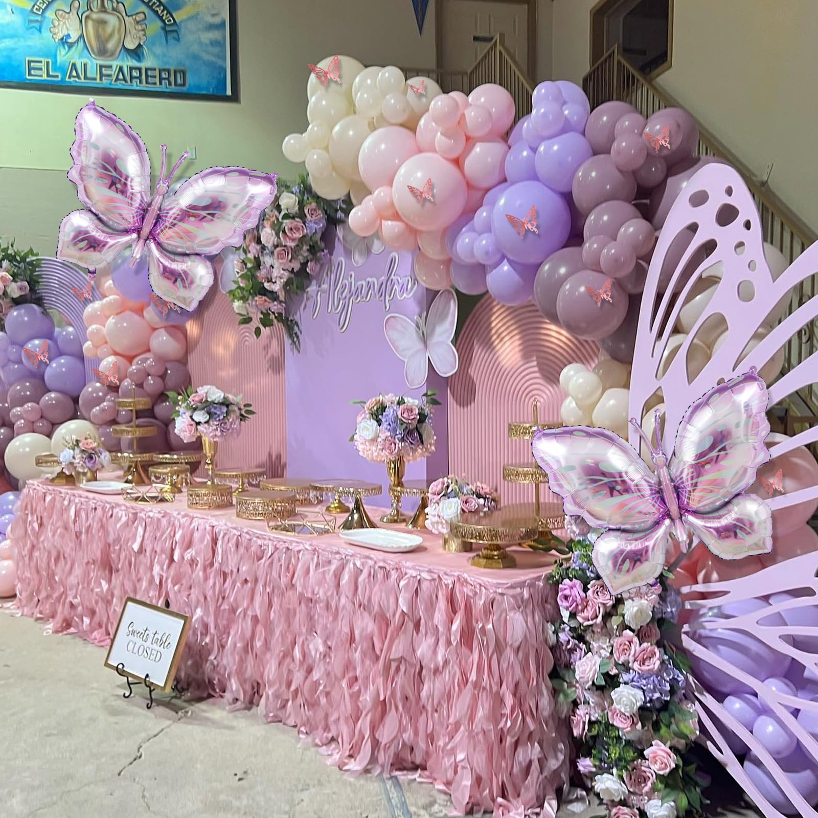 LULUMIKA 142pcs Butterfly Balloon Arch Kit - Pastel Pink & Purple with Foil Balloons and Stickers