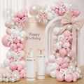 LULUMIKA Pink Bow Balloon Arch Kit 147 Pieces – Double Stuffed Pearl White Sand Balloons for Coquette Birthday Baby Shower Decor