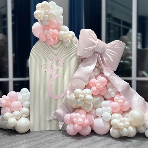 LULUMIKA Pink Bow Balloon Arch Kit 147 Pieces – Double Stuffed Pearl White Sand Balloons for Coquette Birthday Baby Shower Decor
