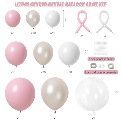 LULUMIKA Pink Bow Balloon Arch Kit 147 Pieces – Double Stuffed Pearl White Sand Balloons for Coquette Birthday Baby Shower Decor