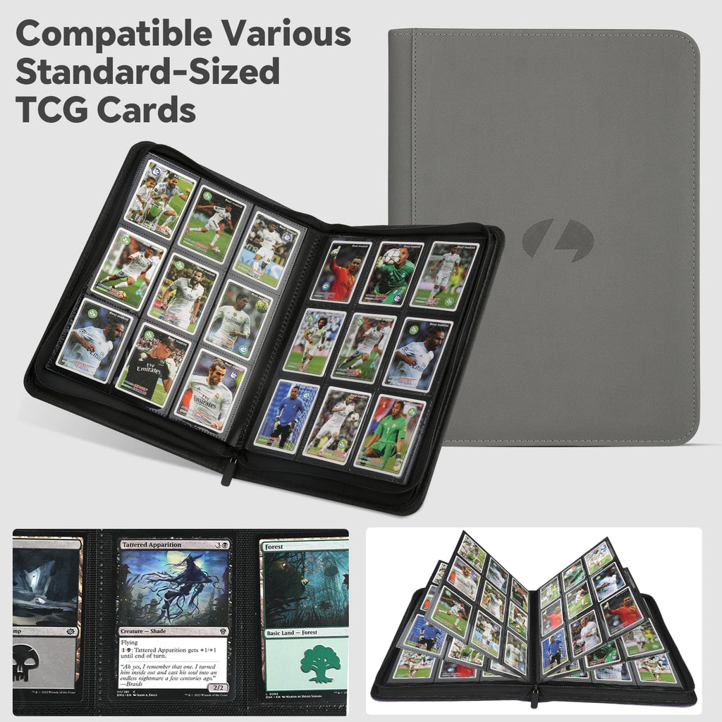 LUNNSHO Trading Card Binder, 540-Pocket Grey PU Album for MTG, TCG, Sports Cards