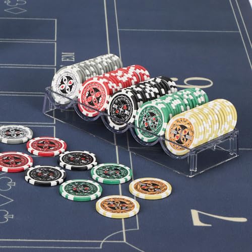 LUOBAO Acrylic Poker Chip Tray – Clear Organizer for 100 Standard Casino Chips, Ideal for Texas Hold'em, Blackjack, and Poker Nights