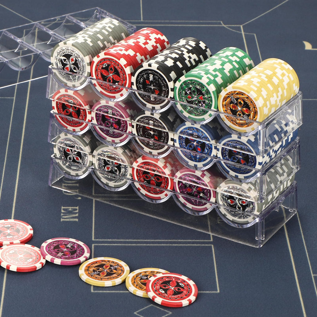 LUOBAO Acrylic Poker Chip Tray – Clear Organizer for 100 Standard Casino Chips, Ideal for Texas Hold'em, Blackjack, and Poker Nights