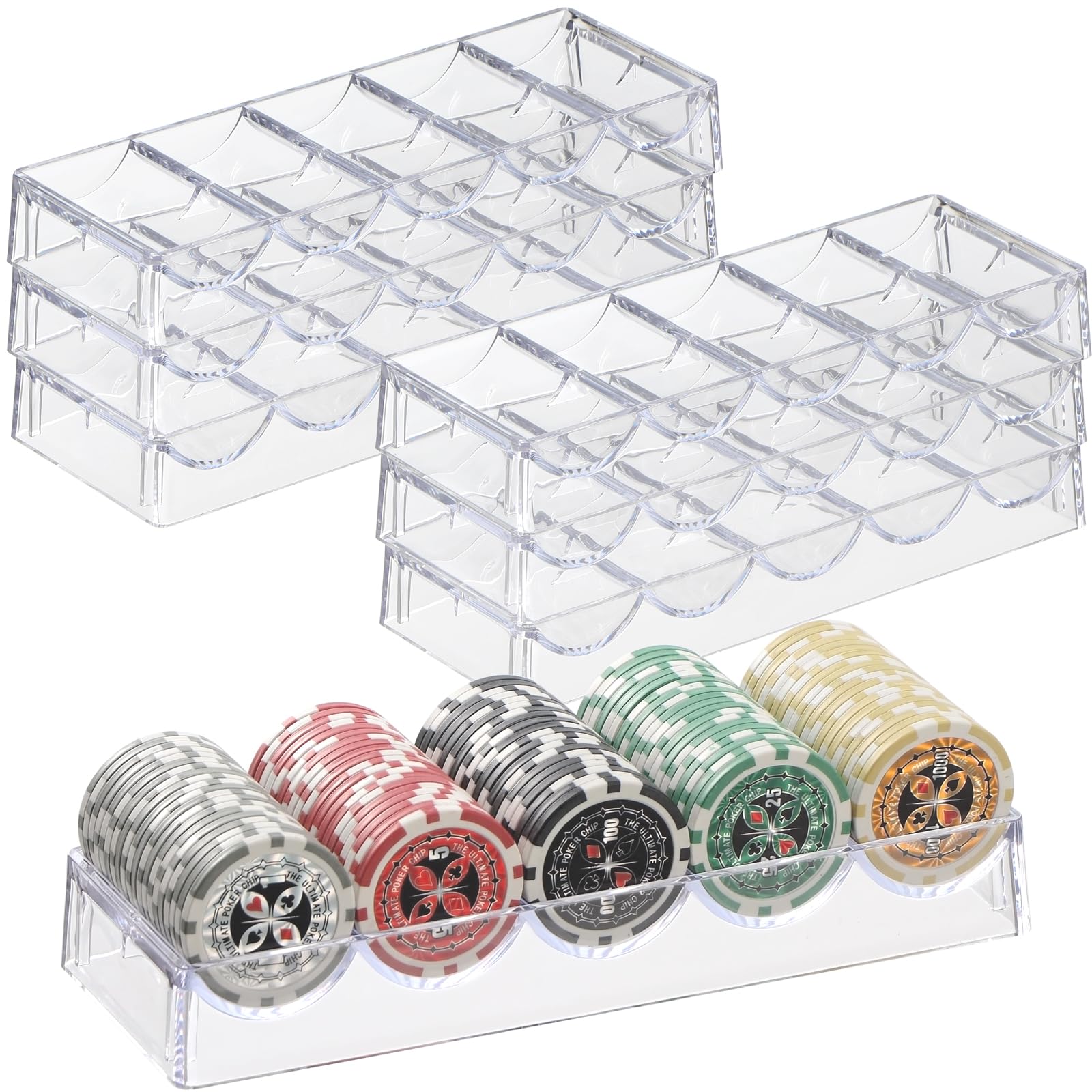 LUOBAO Acrylic Poker Chip Tray – Clear Organizer for 100 Standard Casino Chips, Ideal for Texas Hold'em, Blackjack, and Poker Nights