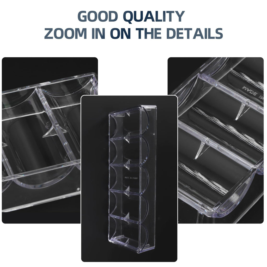 LUOBAO Acrylic Poker Chip Tray – Clear Organizer for 100 Standard Casino Chips, Ideal for Texas Hold'em, Blackjack, and Poker Nights