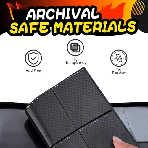 Luporia 4-Pocket Trading Card Binder – Holds 400 Cards, PU Leather, Removable Pages, Water-Resistant Zipper Closure (Fire)